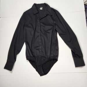 Venus Bodysuit Womens 8 Button Up Dress Shirt Black Blouse Business Causal